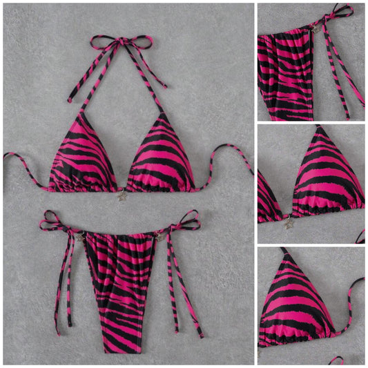 Zebra Pattern Star Pendant Bikini Set Simple Fashion Casual Daily, Cocomoney