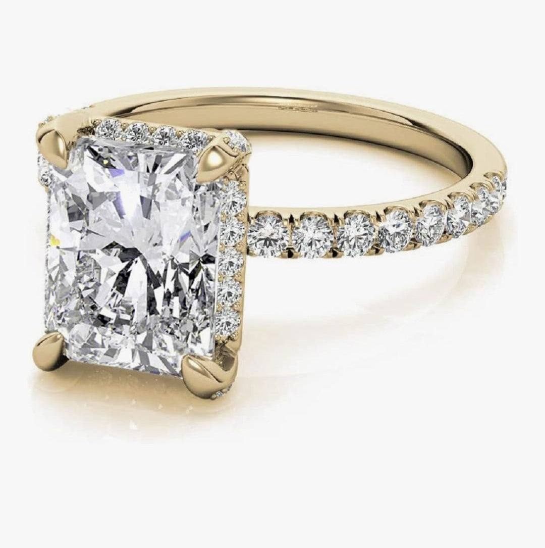 14K Solid Yellow Gold Handmade Engagement Ring 2.00 CT Radiant Cut Moissanite Diamond Solitaire Wedding/Bridal Ring for Women/Her Awesome Ring