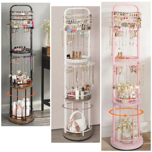 Jewelry Holder Organizer, Floor Jewelry Organizer with Earring Organizer Necklace Holder, Rotating Jewelry Stand Necklace Display Earring Storage, Large Hanging Jewelry Tree for Jewlery Bracelet Ring