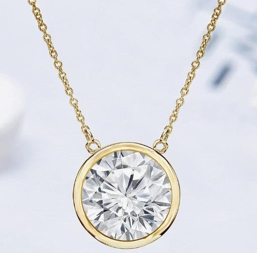 COCOMONEY 14K Certified NATURAL Diamond 14 Karat Solid Gold Bezel Set Diamond Necklace, Diamond Necklace for Women, 14 Karat Solid Gold Diamond Necklace