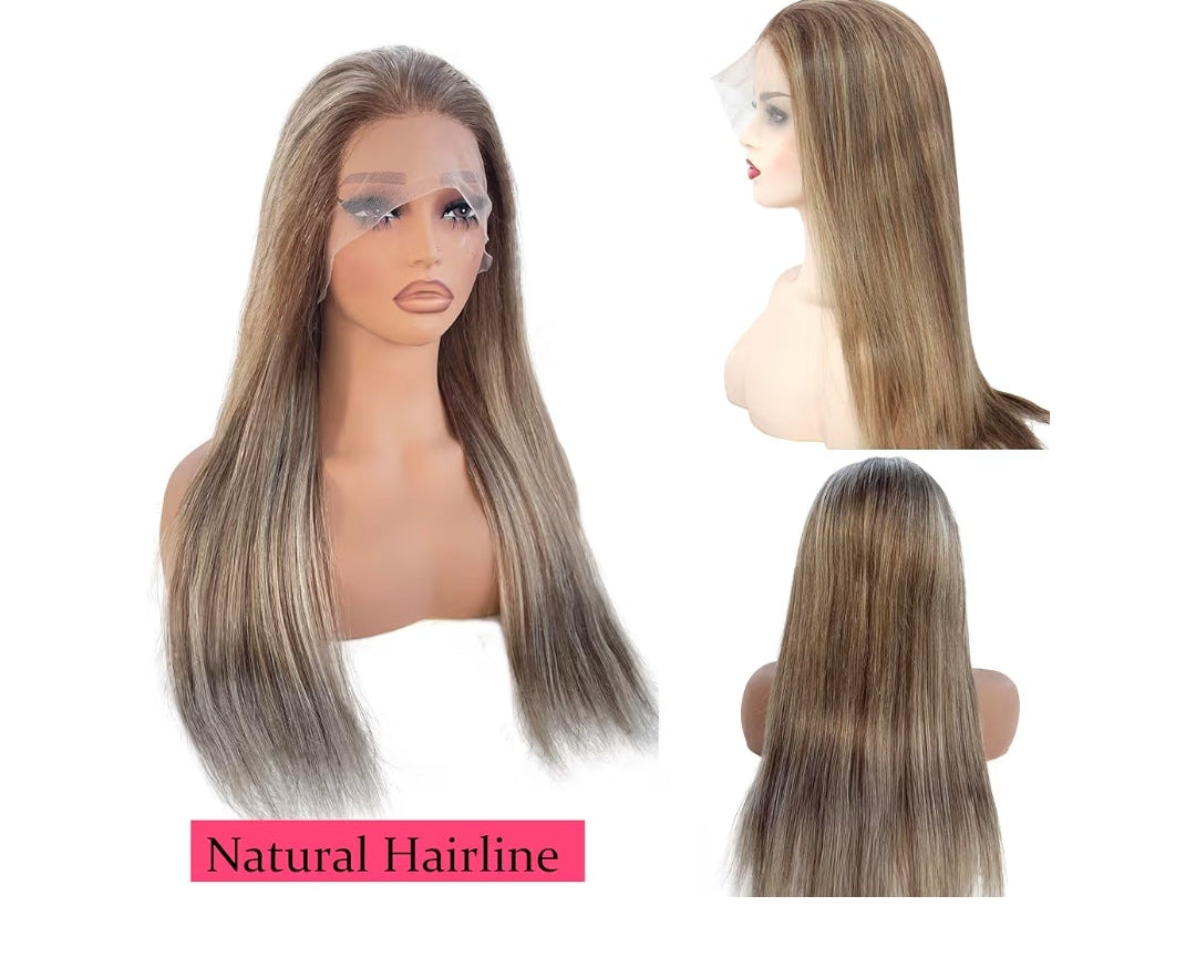 32 Inch Long Highlight Ash Blonde Wigs Human Hair Balayage Ombre, Ash Blonde to Light Brown Highlight, Lace Front Wig Virgin Hair
13x4 HD Transparent 150% Density Glueless Pre Plucked Wigs for Women