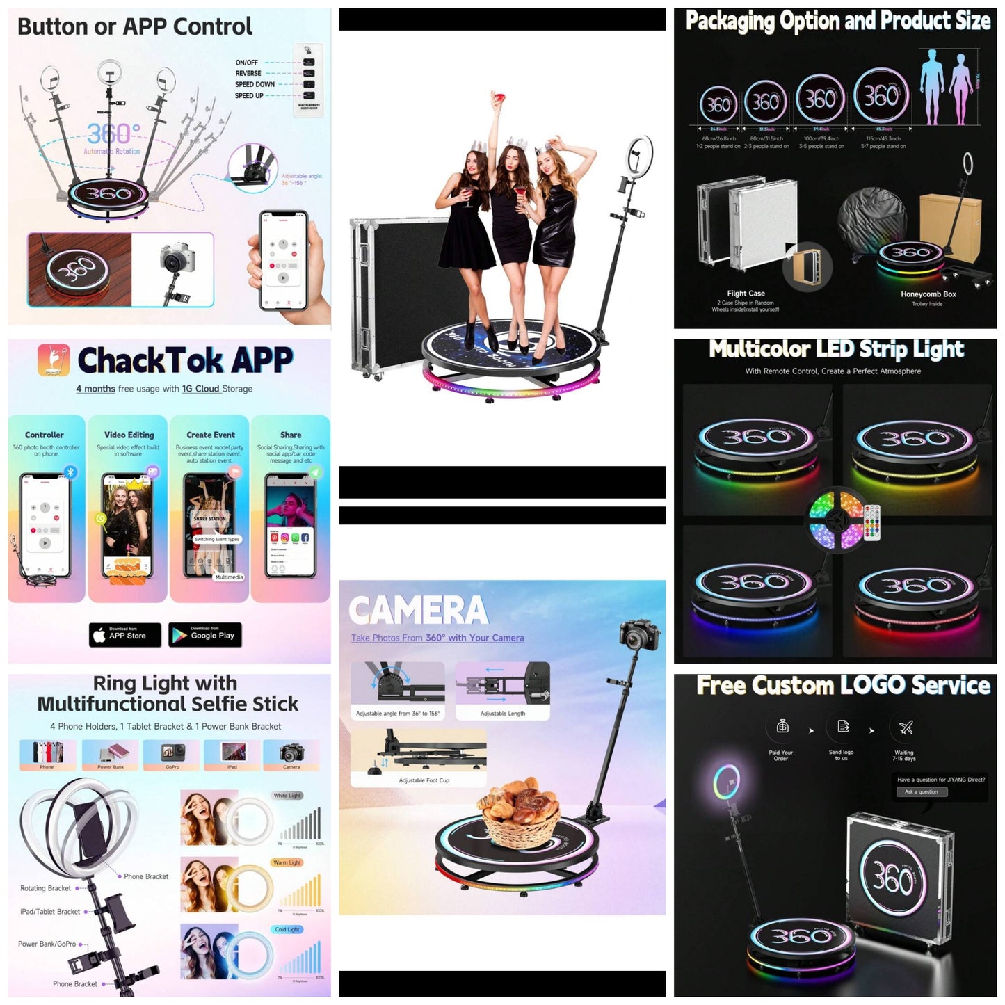 MWE 360 Photo Booth Machine For Parties With Flight Case,Extra Battery,Logo Customization,Software APP Remote Automatic 360 Spin Camera Booth