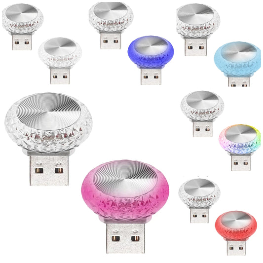 Crystal Mini USB LED Car Interior Atmosphere Lamp, Trunk Ambient Light, Decoration Night Light for all Car Interiors, 2 Pack color changing