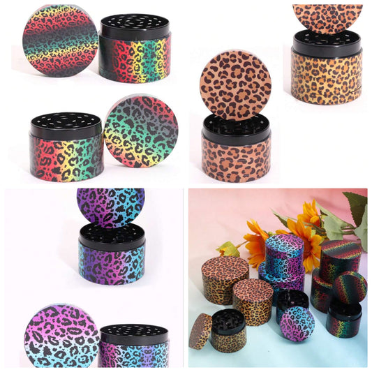 1pc Multi-Size Dia.40mm/50mm/60mm Zinc Alloy Manual Spice Grinder With Magnetic Lid, Colorful Leopard Pattern Design, Fashionable Grinding Tool, Holiday Gift COCOMONEY Zinc Alloy