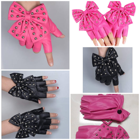 Cute 1pair Women Bow Decor Fashion Fingerless Gloves,