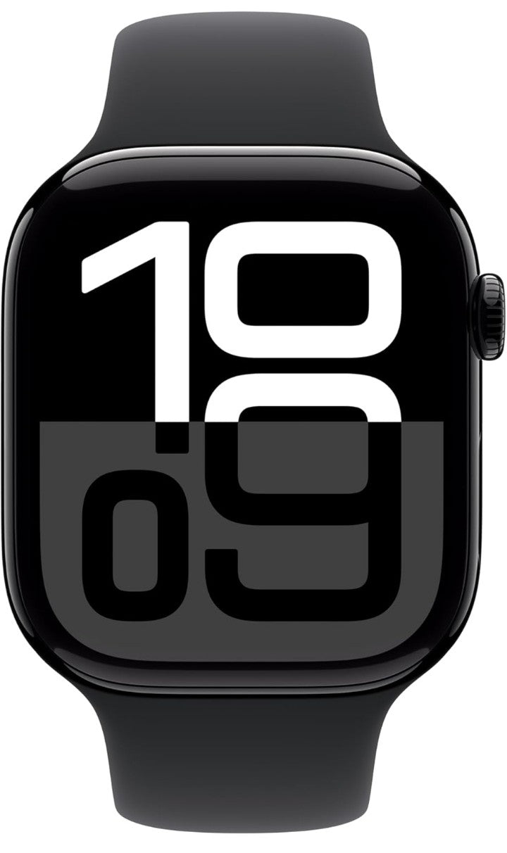 A Watch Series 10 [GPS 46mm case] Smartwatch with Jet Black Aluminium Case with Black Sport Band - M/L. Fitness Tracker, ECG App, Always-On Retina Display, Water Resistant