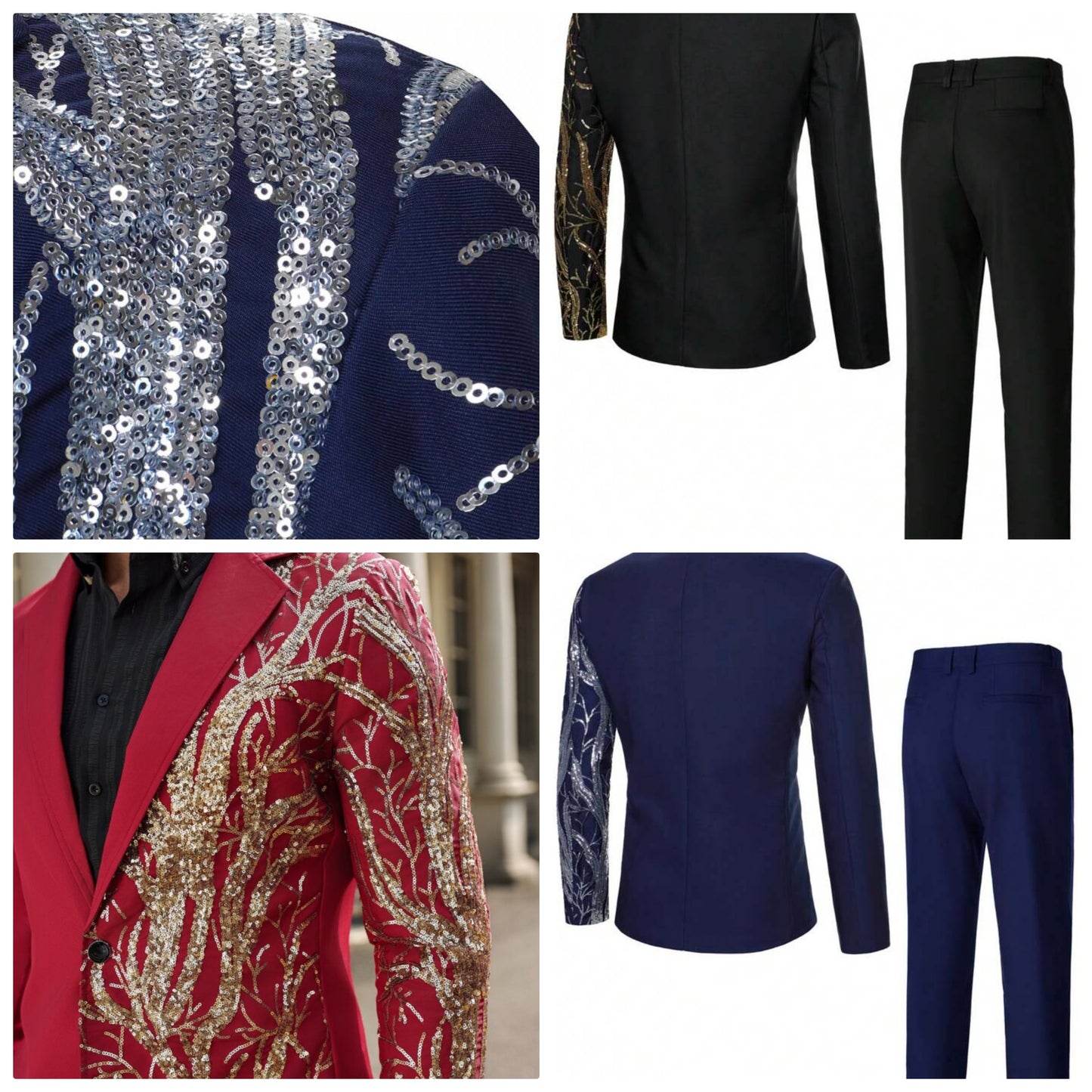 Men's Fashion Sequin Embroidered Jacket And Pants Suit Set For Party Performance , Prom Suit , Suits For Men Party COCOMONEY