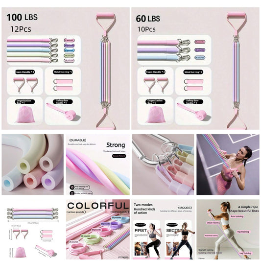 12pcs Resistance Band Set, 60-100lbs Exercise Bands For Shaping, Workout, Muscle Building, Strength Training, Multi-Functional Resistance Ropes Home Gym Equipment, Includes 3/5pcs Resistance Bands, 2pcs Handles, 2pcs Ankle Straps, 1pc Door Anchor,
