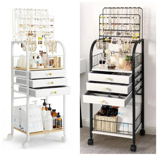 Jewelry Organizer,Large Jewelry Stand with 3 Jewelry Box Drawer, Jewelry Holder Necklace Organizer Earring Storage Jewelry Armoire with Display for Earring Necklace Ring Bracelet