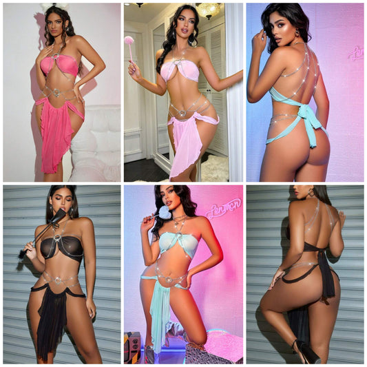 Fantasy Costume Cocomoney Women's Sexy Chain Decor Lingerie Costume