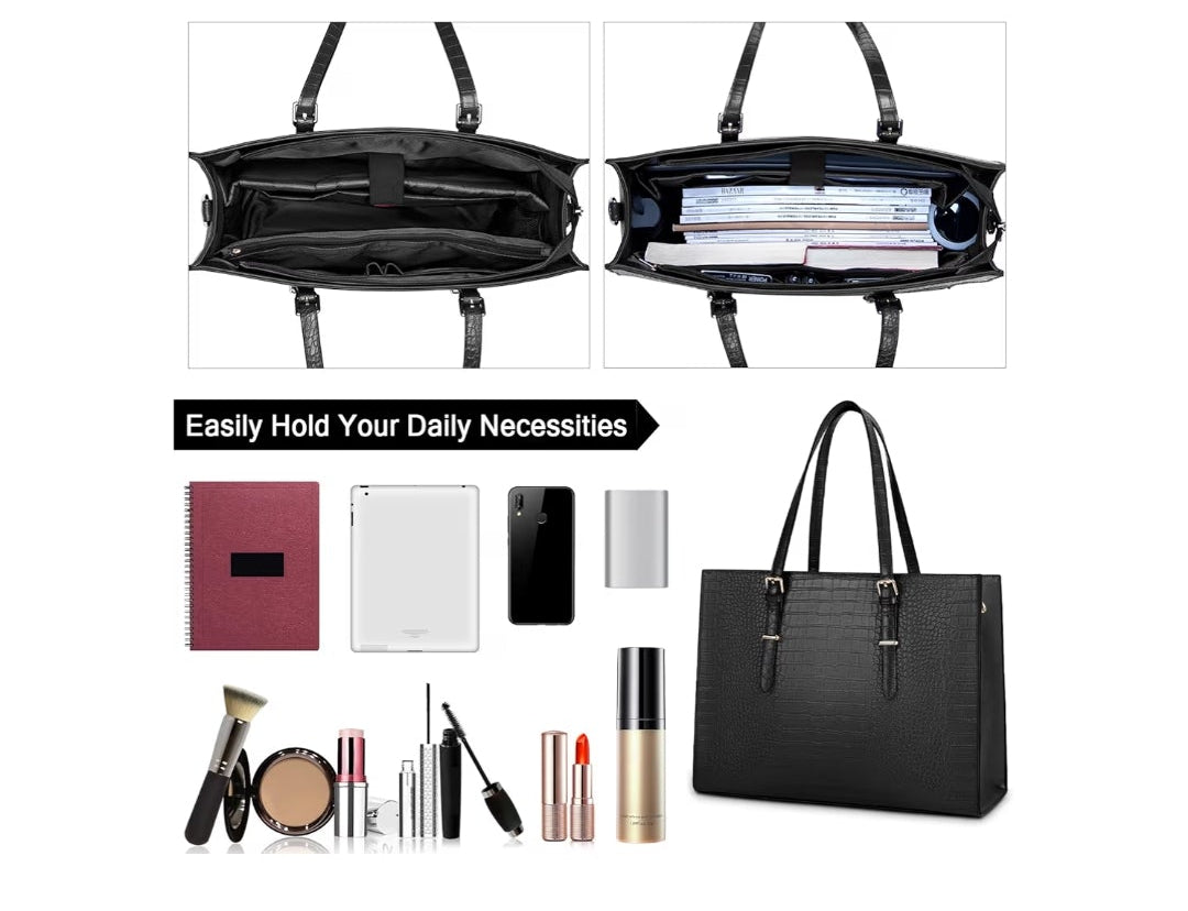 Laptop Bag for Women 15.6 Inch Laptop Tote Bag Leather Classy Computer Briefcase for Work Waterproof Handbag Professional Shoulder Bag Women Business Office Bag Large Capacity