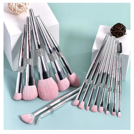 Design Elegant pink Ultra soft labeled Makeup Brushes Sets with Brush Holder makeup brush set with Foundation Powder blush blending contour Brush (15Pcs