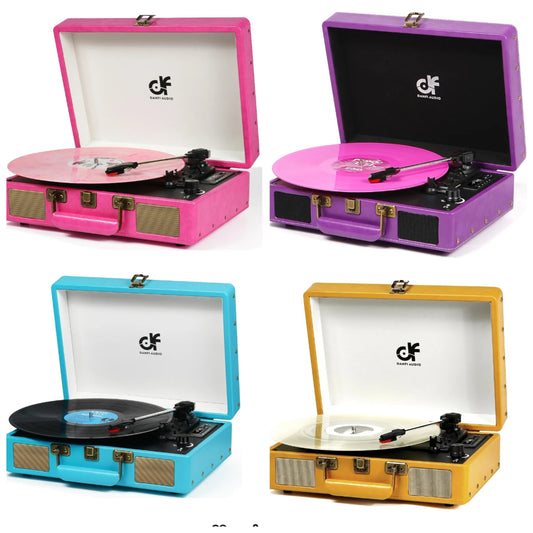 Bluetooth Suitcase Record Player with Built-in Speakers, 3 Speed Portable Turntable with USB Vinyl Audio Recorder RCA AUX-in & Headphone Jack