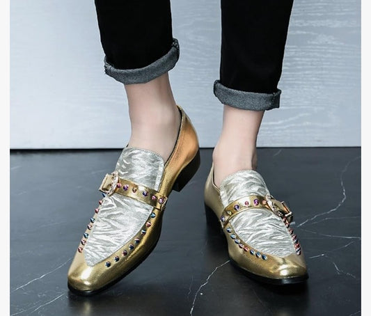 Men's Leather Studded Loafers Dress Shoes Fashion Rivets Slip On Wedding Party Prom Shoes