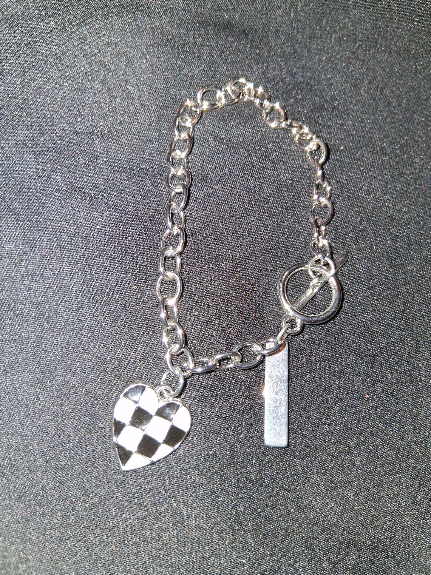 Heart checkered bracelet silver tone cocomoney costume jewelry