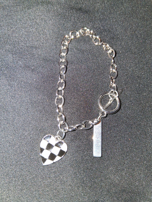 Heart checkered bracelet silver tone cocomoney costume jewelry